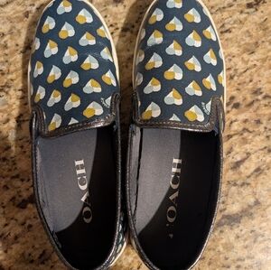 Coach midnight Blue and Yellow Heart Slip-On Sneakers Women's Sz 11